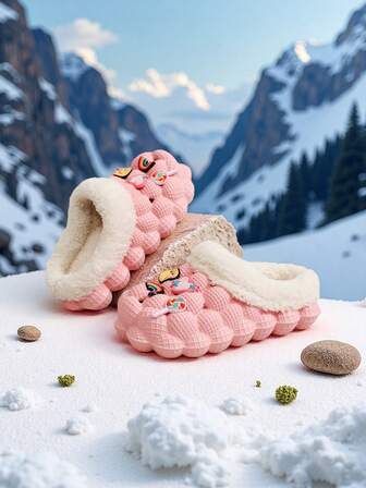 Casual Warm And Soft Clogs With Cute Cartoon Charms For Boys And Girls, Non Slip Thermal Lined Soft Bottom Slippers For Indoor Home, Autumn And Winter