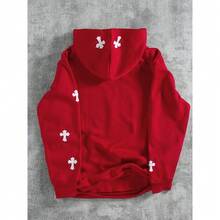 Unisex 100% Cotton Cross Print Hoodie Various Colors Streetwear - 紅色 - 查看 2