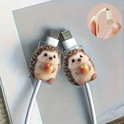 2pcs/Set Cute Hedgehog 2D Acrylic Charging Adapter Cover Protector Compatible With Apple 18-20W Chargers