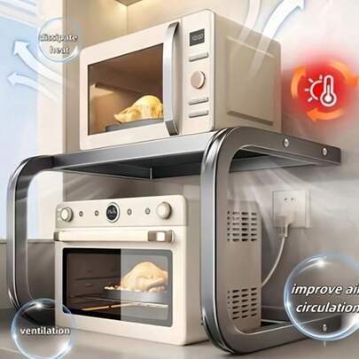 1pc Stainless Steel Storage Rack For Kitchen - Microwave, Countertop Organizer For Rice Cooker And Oven, Open Top Design, Carbon Steel, Kitchen Accessories, Baskets, Bins & Containers For Home Organization