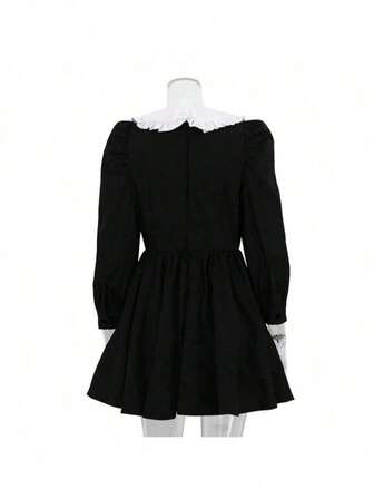 Women's Fashion Contrast Color Casual Ruffle Collar Dress