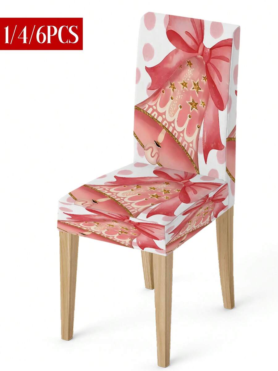 Funda elástica de poliéster para silla de Navidad, con diseños de árbol de Navidad rosa, renos, Papá Noel y cajas de regalo. Funda protectora lavable para respaldo de silla, adecuada para decoración del hogar, comedor, sala de estar y cocina (1 pieza/4 piezas/6 piezas/20 piezas)