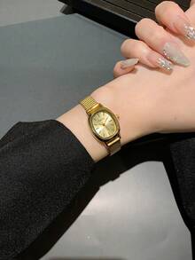 1pc Vintage Luxury Gold/Silver Color Petite Women Bracelet Watch, Fashionable Minimalist Elegant Quartz Watch, Suitable For Daily Wear, Birthday Gift - 金色 - 查看 5