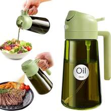 6 Oz/470ml Cooking Oil Mister Sprayer, 2-In-1 Olive Oil Dispenser Bottle, Premium Dark Green Glass Oil Bottle, Suitable For Air Fryer