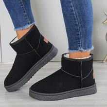 1 双经典厚底软底雪地靴，百搭女靴，厚底防滑短靴 - 黑色 - 查看 12