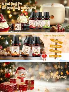 6pcs/1pc Christmas Essential Oil Set, Food Fragrance Oils, 10ml Aromatherapy Oils, Christmas Oils, Gingerbread House, Bedroom & Living Room Fragrance, Suitable For Scented Candles, Wax Melts, Diffuser Stones, Diffuser, Humidifier, Christmas - Multicolor - View 3