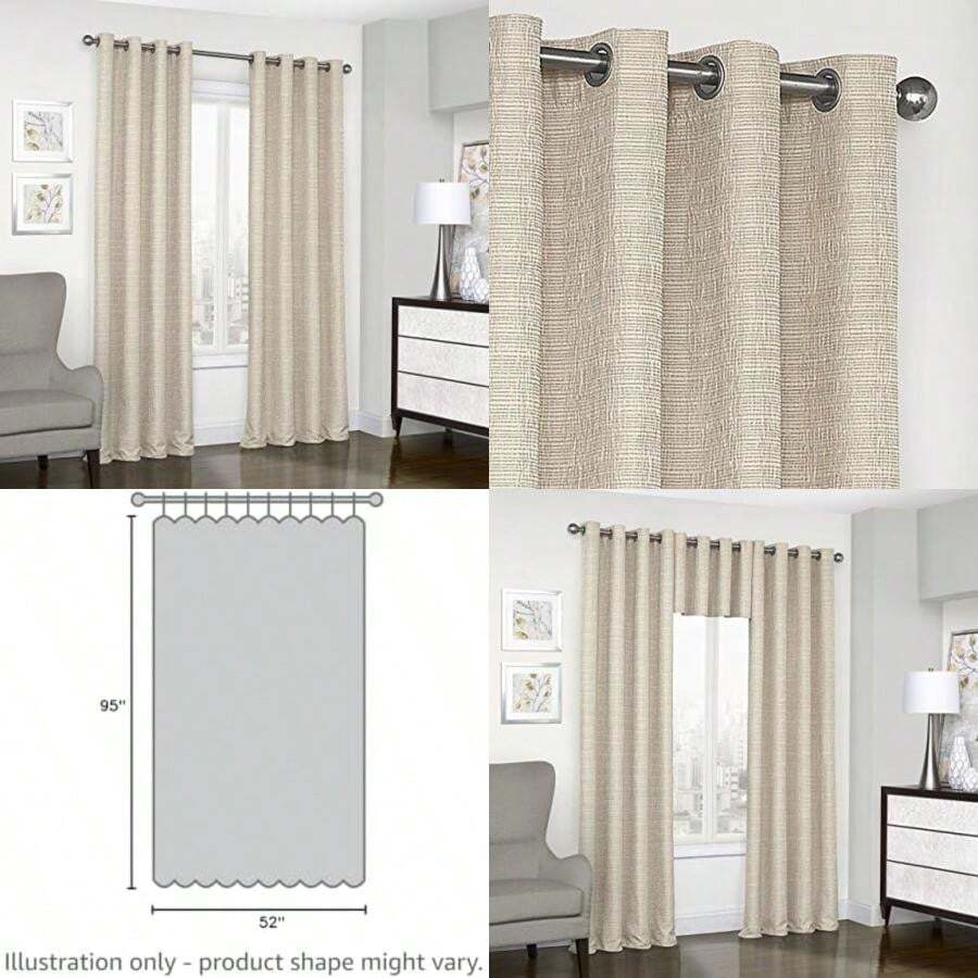 Eclipse Haley - Cortinas de oscurecimiento con Aislamiento térmico y Bolsillo para Barra para Sala de Estar, 37 x 84 Pulgadas, Color Plateado(132.1An x 241.3Al cm (1 Paneles) Natural) - Tipo 8 - Ver 1