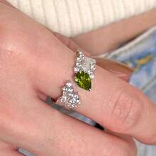 1pc Copper Open Adjustable Size Teardrop Shaped Synthetic Zirconia High-End Elegant Exquisite Luxury Index Finger Ring Vintage Palace Style Brushed Finish Valentine's Day Gift, Birthday Gift - Silver - View 10