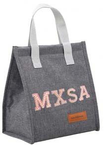 1pc Pearl Letter Pattern Canvas Tote Bag, Simple English Letter Solid Color DIY Handheld Insulated Lunch Bag, Lunch Box Bag, Thermal Lunch Bag, Large Capacity Insulated Lunch Tote Bag For Students, Office Workers, Waterproof, Oil-Proof - Multicolor - View 6