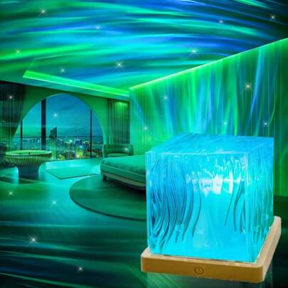 16-Color RGB Aurora Projection Night Light - Plug-In USB, Button Control To Switch Colors, Realistic Aurora Simulation, Suitable For Bedroom, Sleep Aid, Decorative Room (No Installation Required)