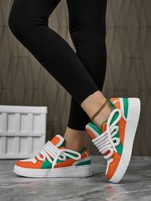 Low-Top Canvas Sneakers - Anti-Slip Rubber Outsole, Dad Shoe Aesthetic, Skate Training Friendly - Trắng cam xanh lá cây - Xem 4
