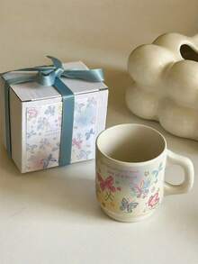 1 件彩绘线蝴蝶陶瓷杯、咖啡杯、水杯 - 白色 - 查看 4