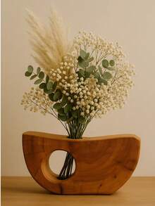 1件北欧风格镂空雕花木石花瓶，创意弧形桌面摆件，适用于客厅/门厅/卧室/书房，可插干花、人造树枝和芦苇草。 - 彩色 - 查看 7