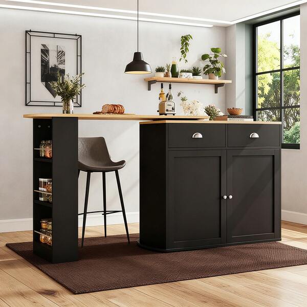 360° drehbarer Sideboard mit 2 Schubladen, 2 Türen & Seitenregalen, schwarz - Multifunktionaler Aufbewahrungsschrank für Wohnzimmer, Esszimmer & Schlafzimmer