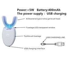 Cepillo de dientes eléctrico en forma de U, carga inalámbrica, tecnología automática de 360°, cepillo de dientes eléctrico de silicona, adecuado para viajes y uso doméstico, 400mAh - Multicolor - Ver 9