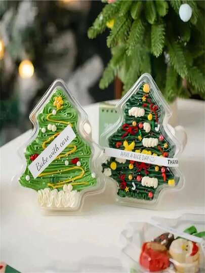 10个装圣诞树造型饼干礼盒 - 可重复使用的翻盖容器，节日树包装，适用于甜点、蛋糕、糖果、圣诞姜饼装饰，节日主题设计，收纳方案，节日零食容器，坚固的甜点托盘，派对策划，甜食爱好者的理想之选