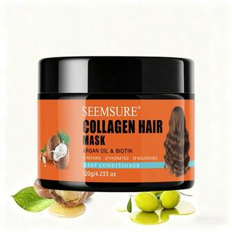 seemsure Mascarilla capilar nutritiva profunda SEEMSURE, adecuada para el cuidado del cabello dañado - Cuidado capilar de colágeno, hidratante que promueve la reparación y el crecimiento - Para cabello rizado y seco, cabello tratado con color y encrespado - Mascarilla para el cuidado del cabello seco