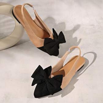 Casual Bow Decor Pointed Toe Slip-On Flats For Women, Plus Size, Comfortable Dress Shoes For Party, Wedding, Gathering