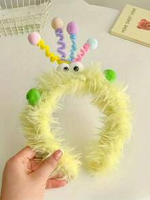 1个彩色可爱毛绒大眼扭结发箍，柔软的头饰，带有蓬松的绒球和彩色触角，适合洗脸、化妆、日常和派对造型，生日派对装饰，理想的礼物，趣味设计，柔软质地，发箍发圈，女士发带发饰头饰 - 彩色 - 查看 12