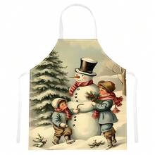 1pc Vintage Christmas Pattern Printed Apron, Suitable As Christmas Gift, Christmas Decor, Christmas Atmosphere Decoration, 100% Polyester, Sleeveless, Neck Strap Design, For Cooking, Baking And Entertainment, Great For Home, Restaurant, Party, Outdoor BBQ, Baking Apron | Vibrant Apron | Polyester Apron | Printed Apron - Multicolor - View 21