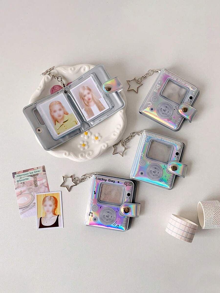 1 pièce Album photo Pentagramme de 2 pouces, album de collection de photos de passeport et d'autocollants, peut contenir 32 photos de 2 pouces, livré avec un porte-clés en forme d'étoile à accrocher sur un sac à dos, album pendentif brillant convenant aux fans