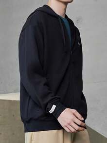 Adidas 男式抽绳连帽拉链保暖内衬休闲运动夹克，黑色 - 黑色 - 查看 7