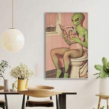 Framed Funny Alien Bathroom Art Print: Retro UFO Toilet Poster. Idea Gift For New Year, Thanksgiving Day, Christmas, For Room Decor, Kitchen Decor, Living Room Painting, Halloween Decor, Bathroom Decor, Home Decor, Wall Decor, Bedroom Decor. - In ngẫu nhiên - Xem 3