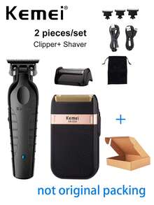 Kemei Bộ 2 món máy cắt tóc và cạo râu chuyên nghiệp, máy cắt tóc KM-2299 lưỡi chữ T 0mm, máy cạo râu KM-2024 lưỡi dao chuyển động tịnh tiến, bộ dụng cụ chăm sóc cá nhân hàng ngày dành cho nam giới, bộ dụng cụ tỉa và cạo râu chuyên nghiệp như ở salon. - màu đen - Xem 10