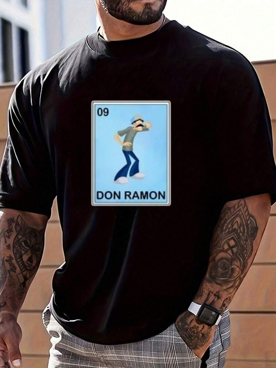 Camiseta con estampa de Don Ramon,Camiseta informal playeras casuales de hombre,Impresión gráfica,100 % algodón,envio nacional,disfraz halloween hombre - Negro - Ver 1
