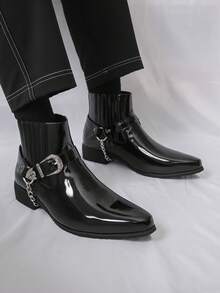 Sepatu Bot Chelsea Retro Inggris Pria dengan Dekorasi Rantai, Sepatu Bot Ankle Suede - Hitam - View 6