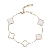 Fashion Simple Light Luxury High-End Lucky Four-Leaf Clover Bracelet Versatile Mother-Of-Pearl Jewelry - 白色一條 - 查看 5