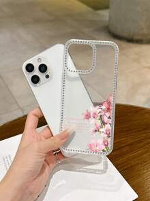 Pink Orchid, Bible Verses, Strength And Dignity Printed Mobile Phone Case For 12-17 Glitter Diamond Anti-Fall Transparent Mobile Phone Case, Shiny Mobile Phone Case, Glitter Mobile Phone Protective Case,  Glitter Mobile Phone Case - 彩色 - 查看 2