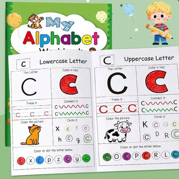 48 Pages English Alphabet & Word Practice Workbook, ABC/ABCDE Basic English Exercise Drawing Tracing Book