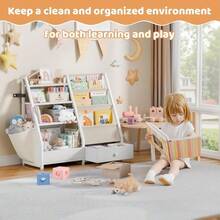 Bookshelf And Toy Storage Kid Book Shelf Toy Storage Organizer For Rooms Toddler Book Sling Shelf Baby Bookcase For Nursery Rooms Bedroom Playroom Montessori Toy Organizer