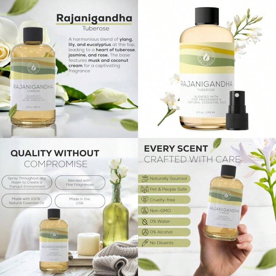 Rajanigandha Tuberose Luxury Diffuser Oil Refill And Fragrant Room Spray For Reed Diffusers Electric Machines And Oil Warmers (8.5 Fl. Oz) - 如圖 - 查看 1