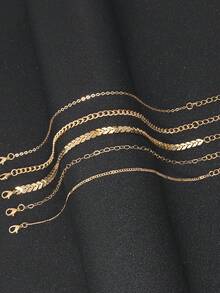 5pcs Bohemian Style Women Anklet Set, Minimalist Fashion Chain Anklet With Heart Element, Vacation Style, Elegant Holiday Gift For Her