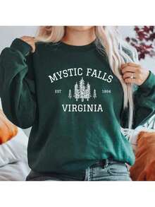 Mystic Falls Virginia Sweatshirt Vampire Fan Sweater Salvatore Brothers Hoodie Unisex Long Sleeve Sweatshirts Casual Pullovers - màu đen - Xem 3