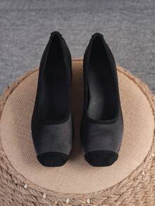 Square Toe Chunky Heel Women's Shoes, Versatile Bow Slip-On Shoes, Fashionable Shoes, Black High Heels, Women's High Heel Pumps, Run Large, Size 35-43 - Black (plain Board) - View 3