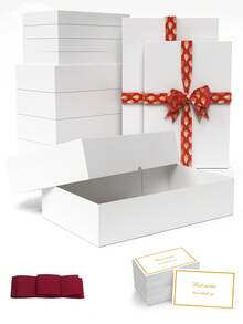 6/9 piezas/Set de Cajas de Regalo Grandes y Resistentes de Color Blanco - Con Tapa + Cinta + Tarjeta, Cajas de Regalo y Camisas Premium, 15 Pulgadas, Adecuadas para Navidad, Año Nuevo, Día de San Valentín, Embalaje de Regalo de Cumpleaños (Blanco) - Blanco - Ver 2
