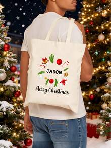 1 PC Personalized Custom Christmas Gift Bag, Suitable For Children, Can Be Customized With Name Christmas Bag, Christmas Pattern, Cute Christmas Bag, Gift Canvas Tote Bag, Excellent Christmas Gift Packaging - B - View 5