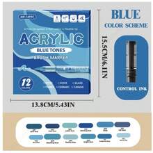 12 لون من أقلام الطلاء الأكريليك، بطرف فرشاة، بنظام حبر سائل مباشر، للقماش والصخور والزجاج والخشب والورق والقرع، لوازم فنية للأعمال اليدوية DIY - متعدد الألوان - مشاهدة 15