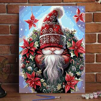 1 件成人圣诞主题数字油画套装，帆布 DIY 绘画套装，含丙烯颜料和画笔，季节性工艺和家居装饰活动，适合初学者的绘画，适合放松和增进家庭感情，是送给朋友的理想礼物