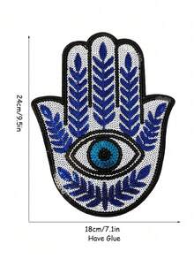 1pc Evil Eye & Hamsa Hand Embroidered Patch Halloween Summer, School - Multicolor - View 5