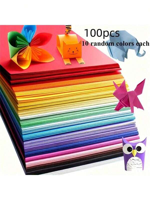 100pcs High Quality Square Cardstock, 10 Color Options, Lightweight Suitable For Origami, Crafts, Office Supplies, Scrapbooking & Sewing - Premium Paper Product