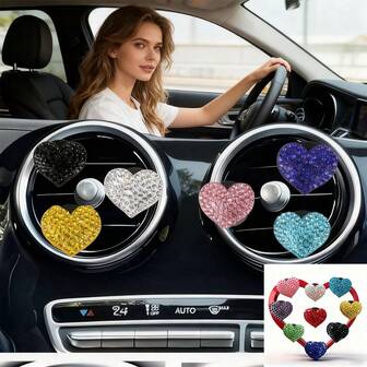 Sparkly Rhinestone Heart Car Air Vent Clip, Scent Pad Compatible Aromatherapy Accessory, Universal Car Interior Decor, Gift For Girlfriend/Wife