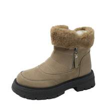 Damen Mode Stiefel, warme, rutschfeste Nieten Mittelschaft Schwarz/Braun Knöchel Stiefel, Schnürstiefel mit flachem Absatz, Damen Schneestiefel für den Winter - Khaki - Übersicht 6