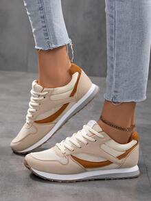 Giày thể thao đế mềm buộc dây mũi tròn cổ điển mùa thu 2025 dành cho nữ, thoải mái, thoáng khí, đa năng, chạy bộ hàng ngày mùa hè màu trơn - Đồng - Xem 15