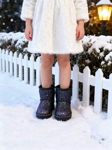 2025新款防滑软底保暖儿童雪地靴，男女童均有，1双装 - 黑色 - 查看 6