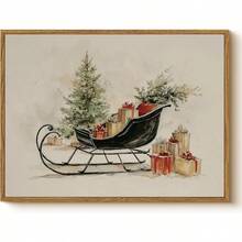 Arte de pared festivo de árbol de Navidad clásico y chimenea para sala de estar, impresión en lienzo de x pulgadas con luces navideñas y cajas de regalo, decoración rústica de invierno para el hogar, exhibición de entrada en el mantel - transparente - Ver 9