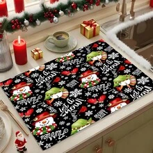 1 Stück Weihnachtsthema Untersetzer, Weihnachtsmuster saugfähige Abtropfmatte, Küchendekoration Kaffeemaschinen Matte, handgemachte Kaffeekanne Abtropfmatte, Küchenboden Matte, Esstisch Matte, Küchen Arbeitsplatten Geschirrtrockenmatte, Frühstücksmatte, hitzebeständige rutschfeste Trockenmatte, Diatomeenerde Trockenmatte, verbirgt Flecken, super saugfähige Küchenmatte, leicht zu reinigende Geschirrablage Matte, geeignet für Küche, Esstisch, Café, Bar, Feiertage, Partys, Heimdekoration, Weihnachtsgeschenke - Verschiedenfarbig - Übersicht 2